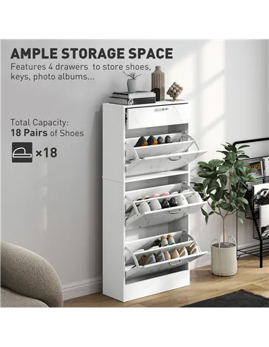 HOMCOM Marble Shoe Storage Cabinet with 3 Flip Drawers, Hallway Cabinet with Top Drawer and Adjustable Shelves, Shoe Cupboard fo
