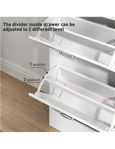 HOMCOM Marble Shoe Storage Cabinet with 3 Flip Drawers, Hallway Cabinet with Top Drawer and Adjustable Shelves, Shoe Cupboard fo