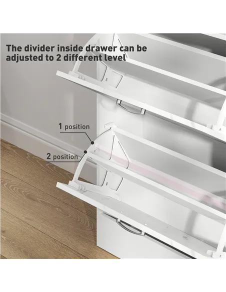 HOMCOM Marble Shoe Storage Cabinet with 3 Flip Drawers, Hallway Cabinet with Top Drawer and Adjustable Shelves, Shoe Cupboard fo