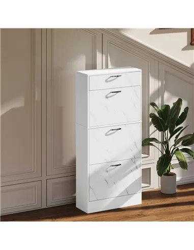 HOMCOM Marble Shoe Storage Cabinet with 3 Flip Drawers, Hallway Cabinet with Top Drawer and Adjustable Shelves, Shoe Cupboard fo