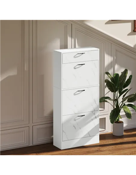 HOMCOM Marble Shoe Storage Cabinet with 3 Flip Drawers, Hallway Cabinet with Top Drawer and Adjustable Shelves, Shoe Cupboard fo