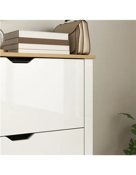 HOMCOM Slim Shoe Cabinet, Narrow Shoe Cupboard with 2 Flip Drawers, Adjustable Shelves for 12 Pairs of Shoes, High Gloss White