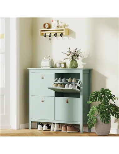 HOMCOM Modern Four-Drawer Shoe Cabinet - Green