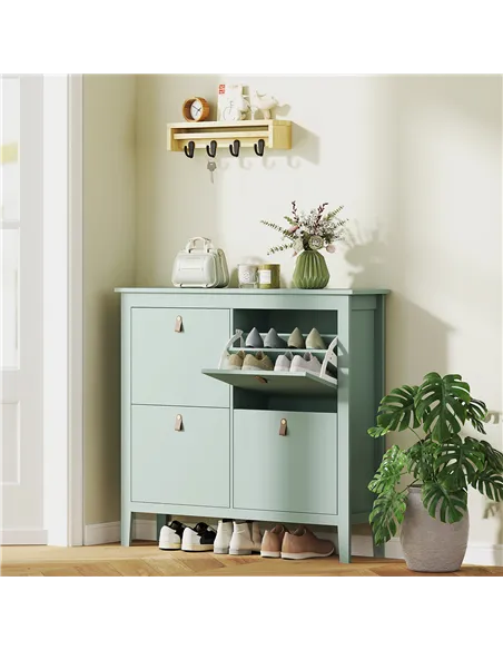 HOMCOM Modern Four-Drawer Shoe Cabinet - Green