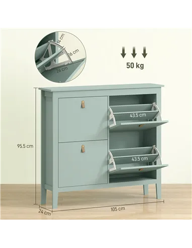 HOMCOM Modern Four-Drawer Shoe Cabinet - Green