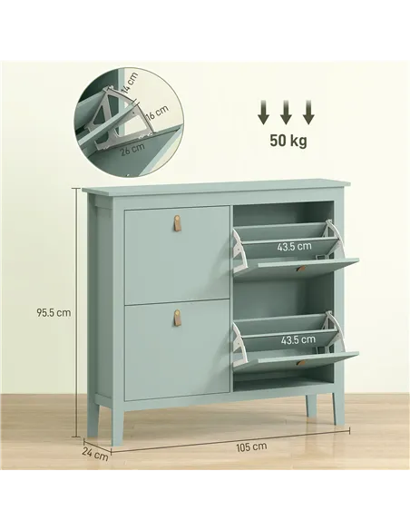 HOMCOM Modern Four-Drawer Shoe Cabinet - Green