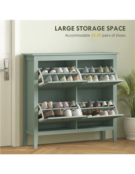 HOMCOM Modern Four-Drawer Shoe Cabinet - Green