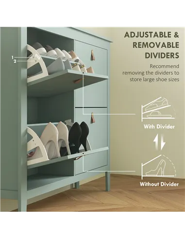 HOMCOM Modern Four-Drawer Shoe Cabinet - Green