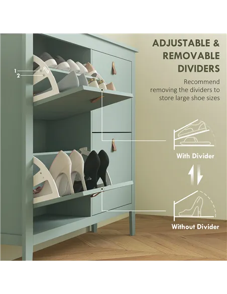 HOMCOM Modern Four-Drawer Shoe Cabinet - Green