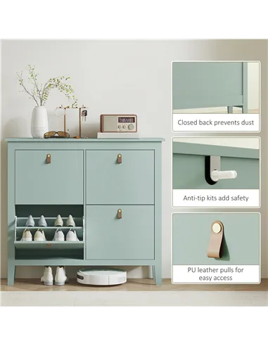 HOMCOM Modern Four-Drawer Shoe Cabinet - Green