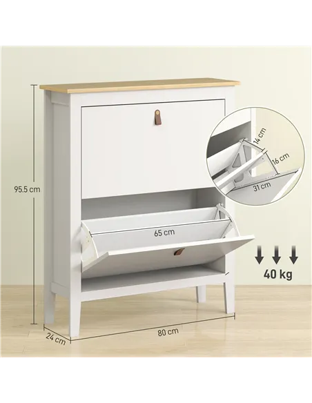 HOMCOM Modern Two-Drawer Shoe Cabinet - White