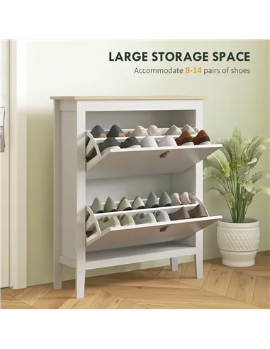 HOMCOM Modern Two-Drawer Shoe Cabinet - White