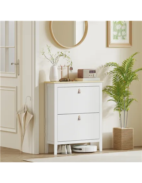 HOMCOM Modern Two-Drawer Shoe Cabinet - White