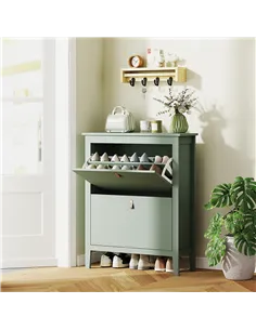 HOMCOM Modern Two-Drawer Shoe Cabinet - Green 2