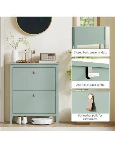 HOMCOM Modern Two-Drawer Shoe Cabinet - Green