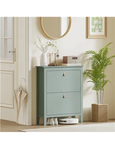 HOMCOM Modern Two-Drawer Shoe Cabinet - Green