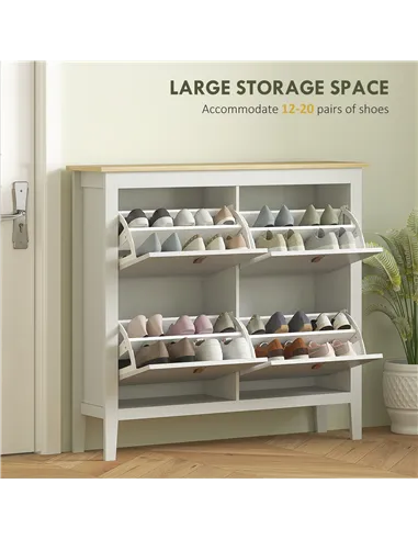 HOMCOM Modern Four-Drawer Shoe Cabinet - White