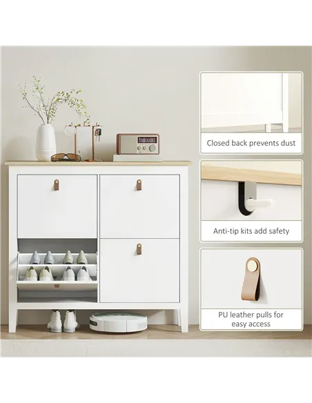 HOMCOM Modern Four-Drawer Shoe Cabinet - White