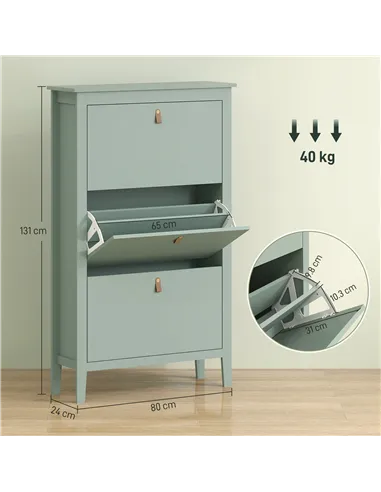 HOMCOM Modern Three-Drawer Shoe Cabinet - Green