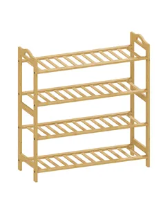 HOMCOM Freestanding Bamboo Shoe Rack, 4-Tier Shoe Shelf Stand for Hallway, Living Room, Bedroom, Natural Wood Finish