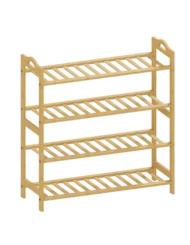 HOMCOM Freestanding Bamboo Shoe Rack, 4-Tier Shoe Shelf Stand for Hallway, Living Room, Bedroom, Natural Wood Finish