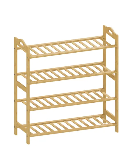 HOMCOM Freestanding Bamboo Shoe Rack, 4-Tier Shoe Shelf Stand for Hallway, Living Room, Bedroom, Natural Wood Finish