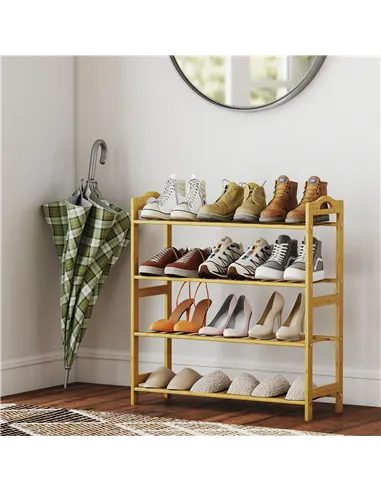 HOMCOM Freestanding Bamboo Shoe Rack, 4-Tier Shoe Shelf Stand for Hallway, Living Room, Bedroom, Natural Wood Finish