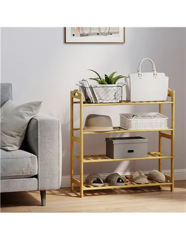 HOMCOM Freestanding Bamboo Shoe Rack, 4-Tier Shoe Shelf Stand for Hallway, Living Room, Bedroom, Natural Wood Finish