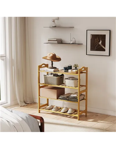 HOMCOM Freestanding Bamboo Shoe Rack, 4-Tier Shoe Shelf Stand for Hallway, Living Room, Bedroom, Natural Wood Finish