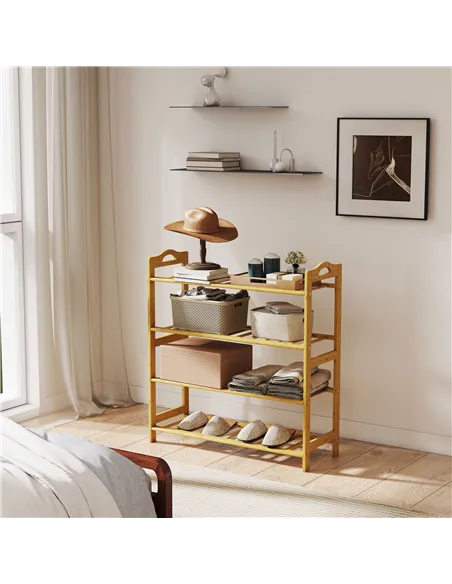 HOMCOM Freestanding Bamboo Shoe Rack, 4-Tier Shoe Shelf Stand for Hallway, Living Room, Bedroom, Natural Wood Finish