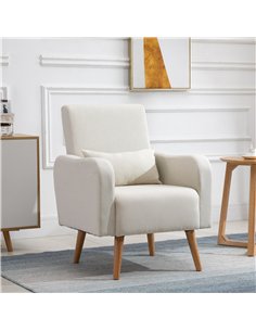 HOMCOM Accent Chair, Linen-Touch Armchair with Pillow, Upholstered Leisure Lounge Sofa for Living Room, Club Chair with Rubber W 2
