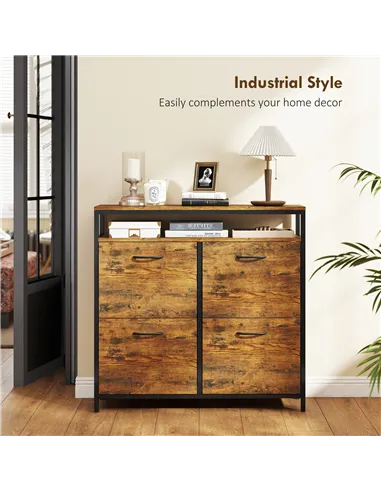 HOMCOM Shoe Storage Cabinet with 4 Flip Drawers and Open Shelf - Rustic Brown