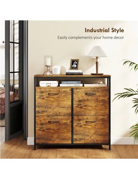 HOMCOM Shoe Storage Cabinet with 4 Flip Drawers and Open Shelf - Rustic Brown