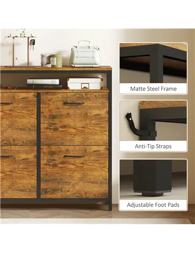 HOMCOM Shoe Storage Cabinet with 4 Flip Drawers and Open Shelf - Rustic Brown