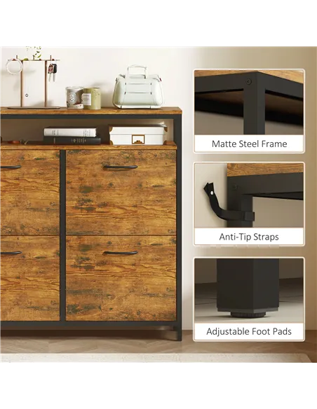 HOMCOM Shoe Storage Cabinet with 4 Flip Drawers and Open Shelf - Rustic Brown