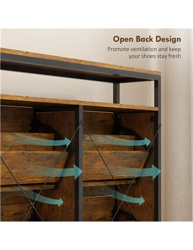 HOMCOM Shoe Storage Cabinet with 4 Flip Drawers and Open Shelf - Rustic Brown