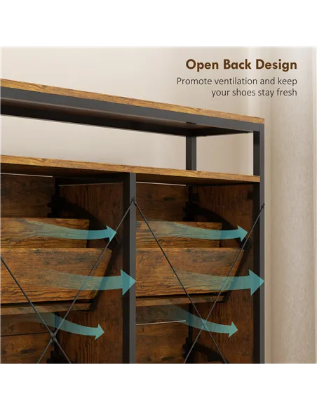 HOMCOM Shoe Storage Cabinet with 4 Flip Drawers and Open Shelf - Rustic Brown