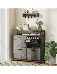 HOMCOM Shoe Storage Cabinet with 4 Flip Drawers and Open Shelf - Cement Grey 2