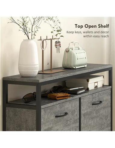 HOMCOM Shoe Storage Cabinet with 4 Flip Drawers and Open Shelf - Cement Grey