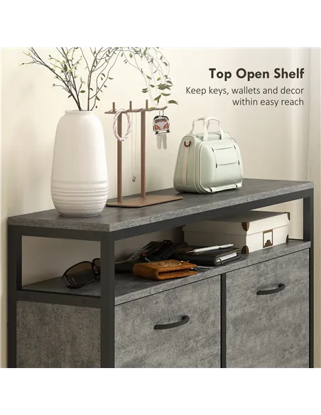 HOMCOM Shoe Storage Cabinet with 4 Flip Drawers and Open Shelf - Cement Grey