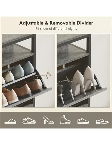 HOMCOM Shoe Storage Cabinet with 4 Flip Drawers and Open Shelf - Cement Grey