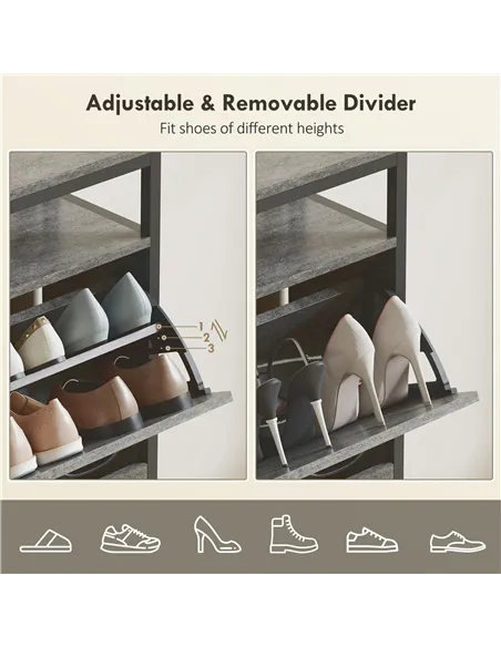 HOMCOM Shoe Storage Cabinet with 4 Flip Drawers and Open Shelf - Cement Grey