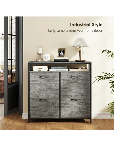 HOMCOM Shoe Storage Cabinet with 4 Flip Drawers and Open Shelf - Cement Grey