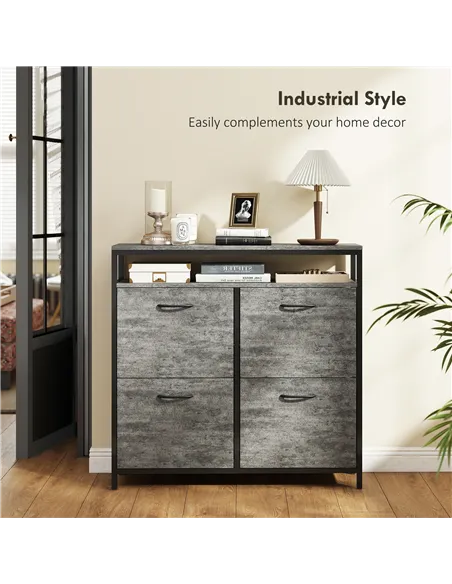 HOMCOM Shoe Storage Cabinet with 4 Flip Drawers and Open Shelf - Cement Grey