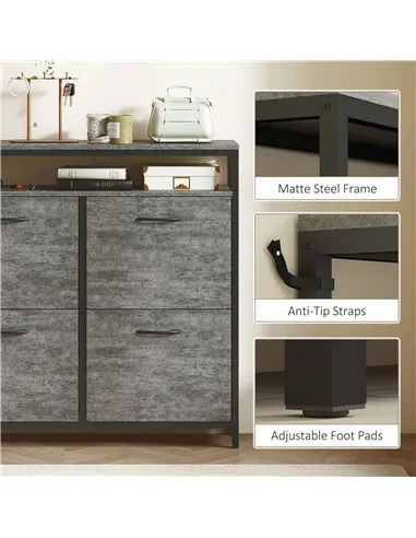 HOMCOM Shoe Storage Cabinet with 4 Flip Drawers and Open Shelf - Cement Grey