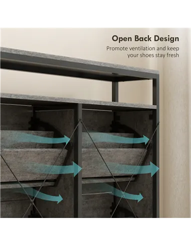 HOMCOM Shoe Storage Cabinet with 4 Flip Drawers and Open Shelf - Cement Grey