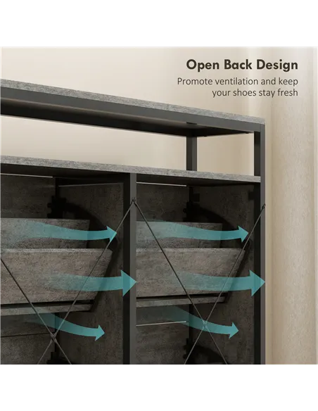 HOMCOM Shoe Storage Cabinet with 4 Flip Drawers and Open Shelf - Cement Grey