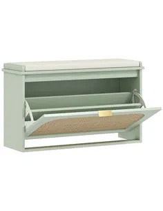 HOMCOM Boho Shoe Bench with Padded Seat and Flip-Drawer - Light Green