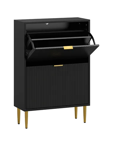 HOMCOM Narrow Shoe Cabinet with 2 Flip Drawers - Black