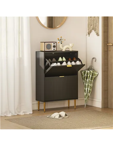 HOMCOM Narrow Shoe Cabinet with 2 Flip Drawers - Black